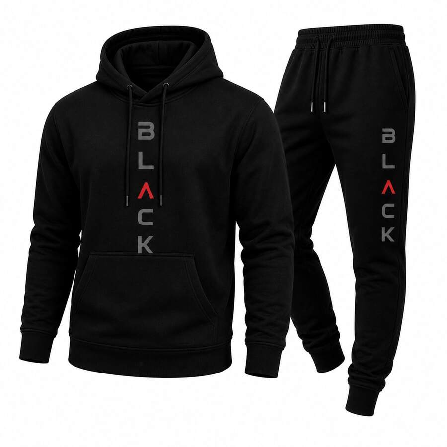 Conjunto Black Masculino Estiloso Estampado Luxo Premium Bolso Solto Inverno - Preto - Visão 1