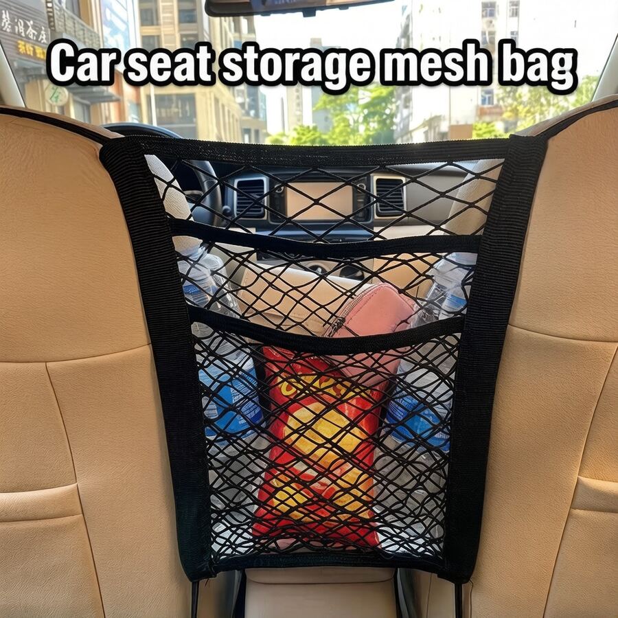 3-Layer Car Storage Mesh Bag, Car Seat Storage Net Organizer, Pet Barrier Net To Prevent Pets Jumping, Pet Safety Guard, Easy Installation, Durable Structure, Scratch-Resistant, Ensures Pet Travel Safety, Car Seat Elastic Storage Net, Easy-To-Install Car Interior Accessory - A - View 1
