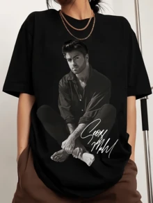 George Michael Tribute Graphic Crew-Neck Printed Men's Fashion Sports Short-Sleeved T-Shirt - Black - View 1
