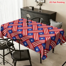 1/2pcs Independence Day Tablecloth, American Flag Style Woven Pattern Tablecloth, Polyester Material, Suitable For Kitchen, Dining Room, Coffee Table, Picnic, Camping, Countryside Decor, Table Protection, Independence Day Decoration, Red White Blue Classic Color, Star Stripe Element Design, Multi-Scene Applicable, Essential Home Decor - Multicolor - View 4