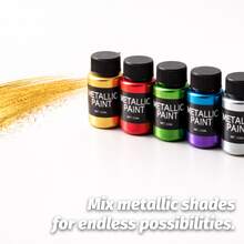18 Colors Metallic Acrylic Paint Set, 20ml Each Bottle With 2 Brushes, Shimmer Pearl Craft Paint For Canvas, Wood, Stone, Ceramic, DIY Art Projects - Sets - View 8