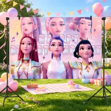 1pc K-Pop Anime Style Birthday Party Banner, Party Backdrop, Indoor/Outdoor Birthday Party Character Photo Background (Random Style) - Multicolor - View 4