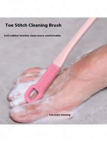 Long Handle Toe Cleansing Brush, Silicone Foot Scrubber Can Clean Toe Gaps, No Need To Bend Over To Deeply Clean Feet, Bathroom Shower Foot Care Tool - A - View 3