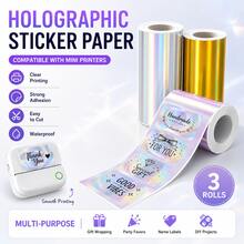 Holographic Continuous Sticker Paper, Self-Adhesive Thermal Labels Compatible With Mini Portable Printers, Multi-Purpose Holographic Stickers For Names, Gift Wrapping, Holiday Parties & DIY Decoration - View 2