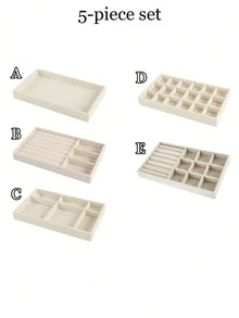 10 piezas/Set Bandeja de almacenamiento y exhibición de joyas, Caja de joyas con cajones apilables, Almacenamiento multifuncional de accesorios, Organizador de bandeja de joyas de malla de terciopelo para aretes, collares, pulseras y anillos - Beis - Ver 24