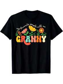 Elegante Camiseta Negra Estilo Granny para Uso Diario, Tallas S-XXXL |   100% algodón, cuello redondo, corte casual, adecuado para todas las estaciones, una elección perfecta para el Día de la Madre, Halloween, Acción de Gracias y Navidad, un regalo para hombres, mujeres, familiares y amigos. Camiseta de moda elegante. - Negro - Ver 1