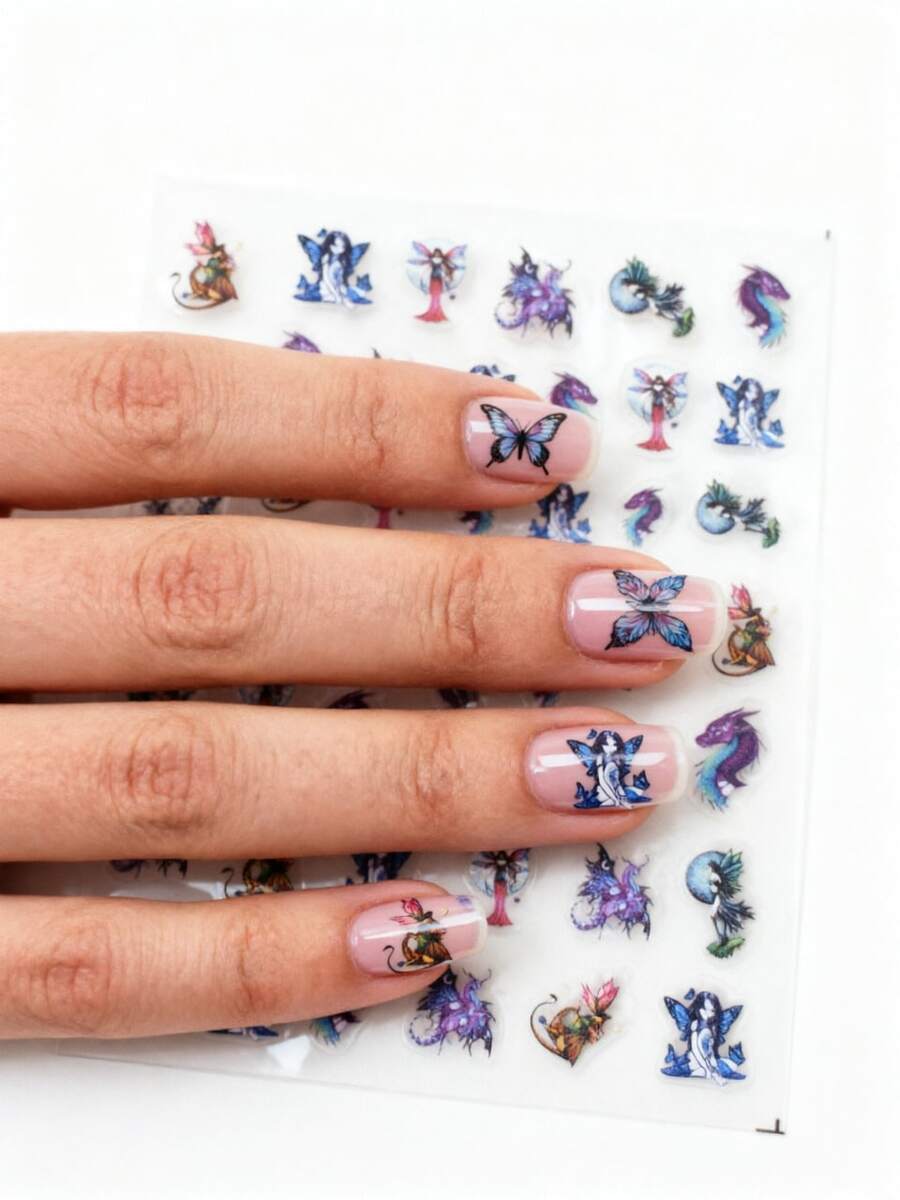 1pc Chinese Style Dragon & Butterfly Fairy Nail Stickers, Self-Adhesive 3D Embossed Nail Art Decals, Nail Decoration For Festivals, Parties, Daily Wear - Multicolor - View 1
