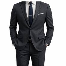 Men's Slim Fit Polyviscose Suit For Weddings - Graphite Chess - View 1