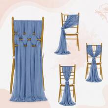 16pcs/32pcs Romantic Pearl Chiffon Chair Bows, Long Satin Ribbons For Wedding Banquet Church Outdoor Decoration (20*275cm) - Dusty Blue - View 2