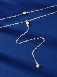 Hihho 1pc Minimalist Sexy Zirconia Decor Layered Long Y-Necklace, Elegant Silver Chain, Fashionable Body Jewelry, Suitable For Party Wear - Y-shaped Chain - View 3