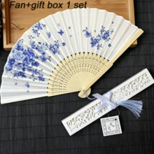 20/40把個性化雕花白色摺疊優雅布扇，派對與婚禮用品，10/20/40把客製化復古雕花摺疊優雅布扇 + 禮盒組，絲綢與竹製手扇，適用於派對、婚禮、海灘婚禮伴手禮、紀念禮物 - 中國風禮盒扇 - 查看 15