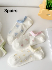 1/3/5 Paar Schleifen & Blümchen Knöchelsocken, leichte Damen Kurzsocken, modische Blumen Serie Bootsocken mit niedrigem Schnitt, geeignet für Outdoor-Sport, Wandern, Laufen, Fitness, Yoga, Pilates, täglichen Gebrauch dünne Damensocken, elastischer Bund Sport Bootsocken - Verschiedenfarbig - Übersicht 8