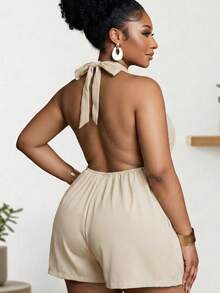 Women's Jumpsuit With Halter Neck, Ruffled Front, And Open Back - 淺藍色 - 查看 3