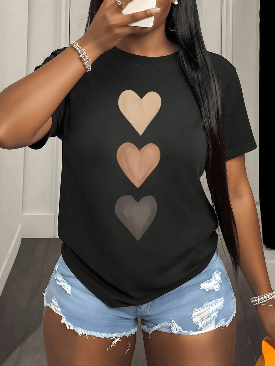 Three Hearts In Colors Symbolizing The Union Of Different Skin Tones And Equality Between People, Showing Respect, Empathy, And Universal Love For All. A Modern, Comfortable T-Shirt For Everyday Wear And Casual Occasions. - 黑色 - 查看 1