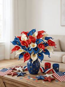 1 pieza Ramo artificial de Calla Lily en rojo, blanco y azul, perfecto para el 4 de julio, el Día de los Caídos, decoraciones de mesa familiar, fiestas, dormitorios, alféizares, porches, arreglos florales y decoración del hogar. - A - Ver 6