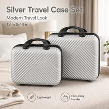 12"/14" Bagage à main ultra-léger, sac cosmétique léger de 0,6 kg, coque rigide de 4 couleurs, boîte de rangement pour maquillage pour les courts voyages d'affaires - Argent - Voir 1