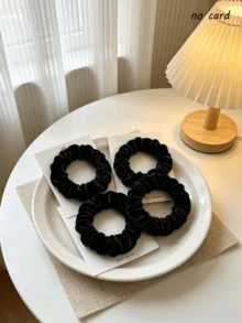 4个黑色柔软天鹅绒发圈，黑色弹力发绳，休闲/派对百搭时尚发饰，日常佩戴及旅行皆宜，优雅高端发圈 - 黑色 - 查看 5
