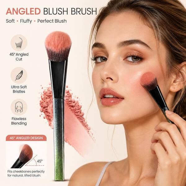 Diagonal Powder Blusher Brush, With Black Gradient Plastic Handle And Dense Bristles, Suitable For Makeup Application