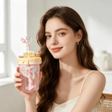 Miniso 名创优品迪士尼Ufufy花卉系列吸管搅拌杯饮水杯可爱卡通小熊维尼小飞象米妮黛丝水瓶保温杯礼品装560毫升/18.94盎司 - 彩色 - 查看 2