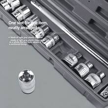 10件套套筒扳手套装，机械维修汽车维修组合工具组，L型1/2英寸工具箱 - 多色 - 查看 1
