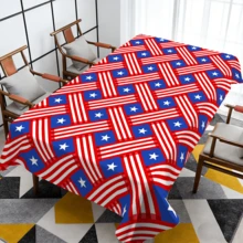 1/2pcs Independence Day Tablecloth, American Flag Style Woven Pattern Tablecloth, Polyester Material, Suitable For Kitchen, Dining Room, Coffee Table, Picnic, Camping, Countryside Decor, Table Protection, Independence Day Decoration, Red White Blue Classic Color, Star Stripe Element Design, Multi-Scene Applicable, Essential Home Decor - Multicolor - View 2