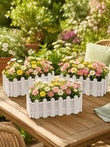 Maceta rectangular de plástico blanco, apta para jardín interior/exterior, patio, alféizar de ventana, mesa - Macetas para vallas - Ver 11