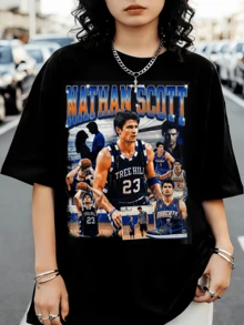 Nathan Scott T-Shirt, One Tree Hill Fan T-Shirt, 90s Retro Basketball Graphic T-Shirt, Tree Hill Ravens Merchandise - Black - View 1