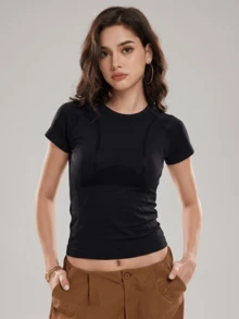 ZULIZ Áo thun thể thao ôm dáng tay raglan cổ tròn KYRLSSU - màu đen - Xem 2