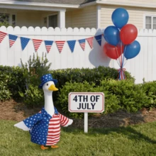 4th Of July Porch Goose Costume Set Striped Star Goose Shirt And Hat 2 Piece Outfits For Outdoor Yard Garden Decor - Red - View 6