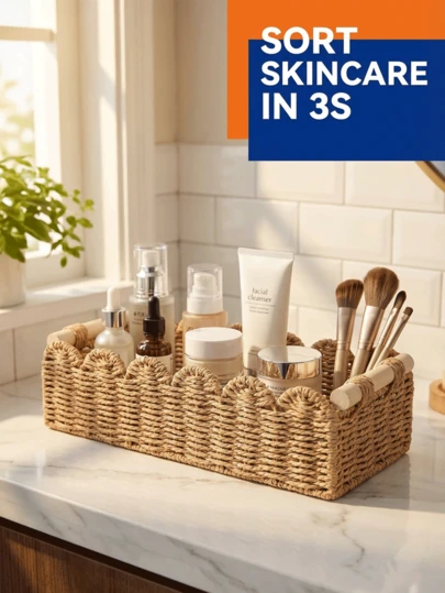 Woven Storage Basket, Scalloped Edge Design, Bohemian Style Woven Desktop Storage Basket Handbag, Suitable For Toilet Tank Top Shelf, Bathroom, Living Room, Bedroom, Vanity, Home Decor, Bathroom Accessories, Desktop Storage And Organization, Gift Basket, Holiday Decor And Gift Basket, Ideal For Indoor Decor, Wedding, Home Decor, Soft Bathroom Decor, Bathroom Accessories