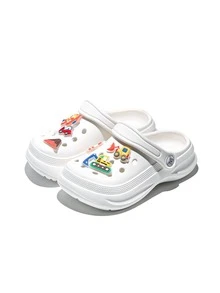HOEASE Youngsters' Garden Clogs, EVA Non-Slip Beach Shoes, Breathable Slip-On Design With Luminous Cartoon Charms For Boys And Girls, All-Season Footwear - White - View 2