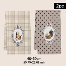 2pcs Vintage Kitchen Utensils, Bread & Coffee Afternoon Tea Pattern Kitchen Towels, Soft Polyester Material Dish Cloths, Suitable For Kitchen Decor, Cleaning, Holiday Party Decoration, Kitchen & Bathroom Essentials, Home Decor, Housewarming Gift - Multicolor - View 3
