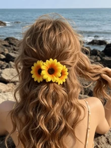 1/4 Peças Scrunchies de Cabelo Girassol, Estilo Havaiano, Acessórios de Cabelo para Praia, Decoração de Festa de Casamento, Boêmio, Adequado para Uso Diário, Fofo e Elegante, Festival, Aniversário - Multicolorido - Visão 2