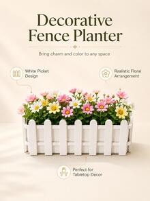 Maceta rectangular de plástico blanco, apta para jardín interior/exterior, patio, alféizar de ventana, mesa - Macetas para vallas - Ver 4