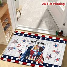 1/2pcs Independence Day Doormat, American Independence Day Themed Doormat, Soft Flannel Absorbent Non-Slip Washable Multipurpose Carpet For Entryway, Living Room, Kitchen, Bathroom, Foyer, Holiday Decor, Patriotic Design With 3 Dogs And Stars And Stripes - Multicolor - View 2