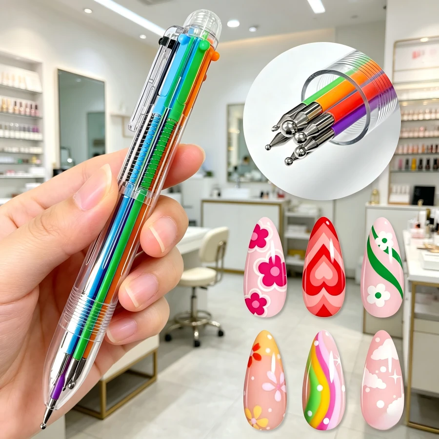 6-In-1 Professional Rotating Nail Manicure Pen, Pressure-Activated Smart Design Equipped With 6 Multi-Style Drill Bits & Gem Inlay Heads, Multi-Purpose Nail Art Tool For Fine Painting, Gradient Transition, Striping Line Design, Dotting Ornament, Lightweight Pedicure Supplies For Nail Artists, Salon Professionals And Amateur Beginners - Clear - View 1