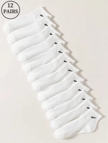 1/12 Pares de Meias Esportivas Casuais Versáteis Brancas Sólidas para Homens e Mulheres, Macias e Amigáveis à Pele, Confortáveis e Respiráveis, Resistentes a Odores - Branco - Visão 4
