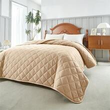 1pc Oversized Lightweight Soft Quilted Bed Cover, Thin Bedspread For Double Bed, All Season Bedding, Spring & Summer - Rhombus - Beige - View 13