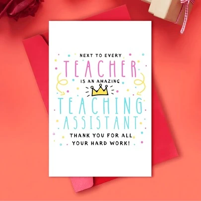 Appreciation Card For Teaching Assistant, Cute Thank You Message, End Of Semester Gift For Classroom Aide, Support Staff Or Teacher's Assistant