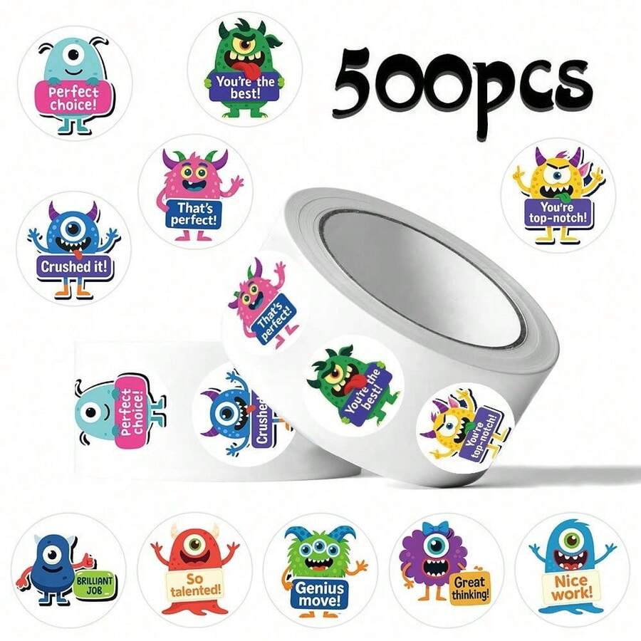 500 miếng/cuộn hình dán hoạt hình quái vật dễ thương, hình dán graffiti, decal trang trí DIY, dán lên ván trượt, ốp điện thoại, laptop, tủ lạnh, chống thấm nước. - Nhiều màu - Xem 1