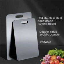 SOKANY Thick 304 Stainless Steel Cutting Board, Suitable For Cutting Vegetables, Fruits, Meats And Kneading Dough. Antibacterial And Mildew-Resistant Material, Easy To Clean By Rinsing. Portable And Space-Saving Design With Hanging Hole. Dual-Sided Usable, Ideal For Kitchen And Catering Use. - View 11