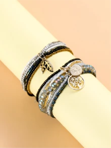 3 piezas Pulsera a capas árbol & con diseño de hoja - Multicolor - Ver 1