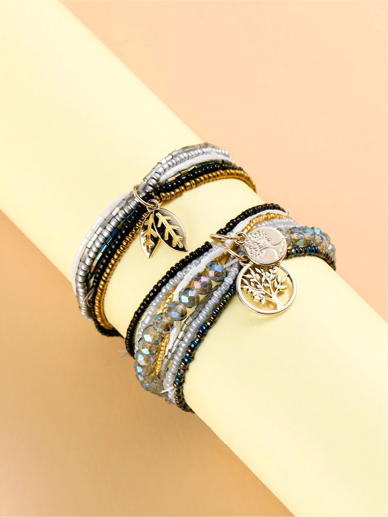 3 piezas Pulsera a capas árbol & con diseño de hoja - Multicolor - Ver 1