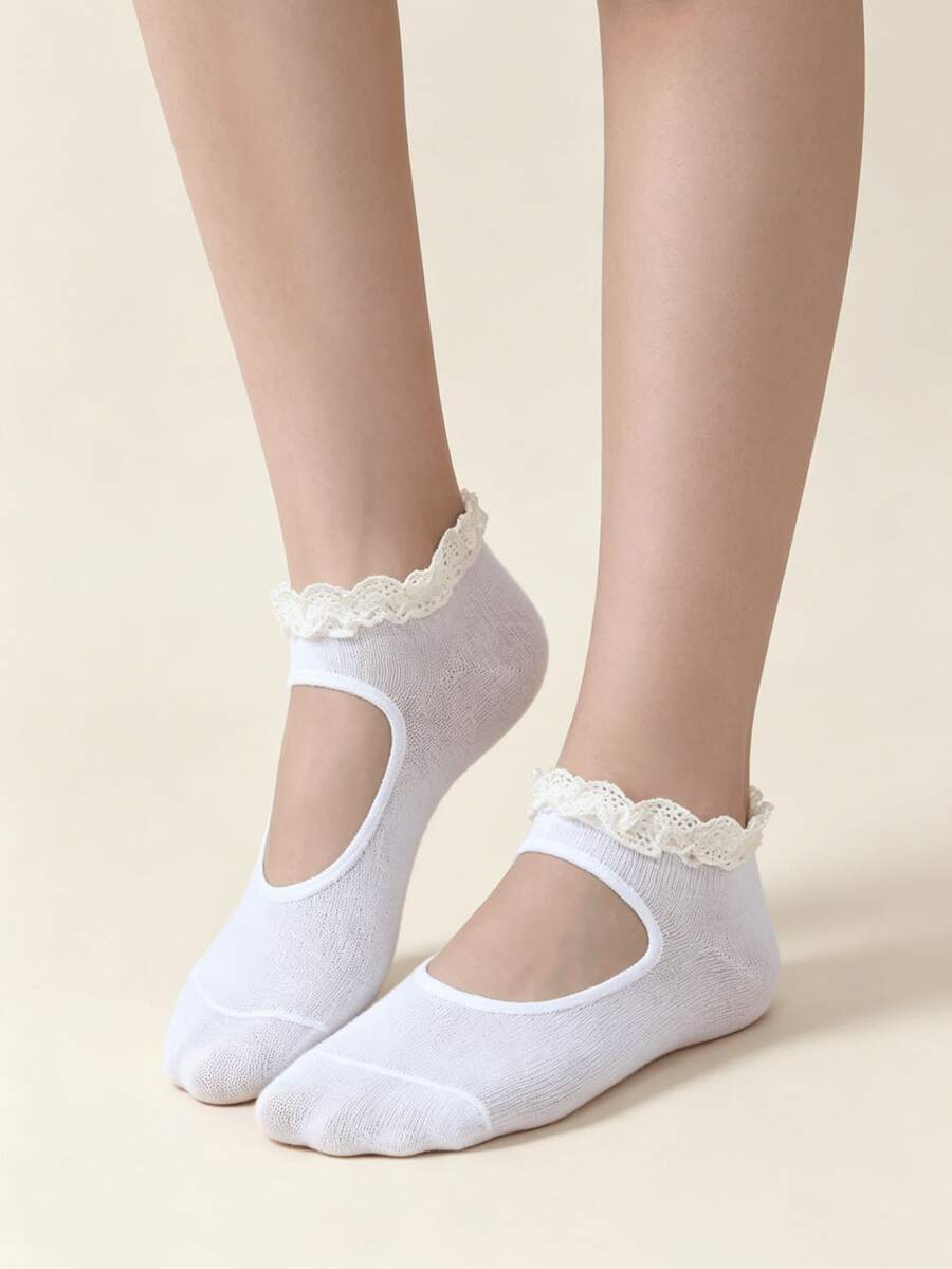 1/5 Đôi tất cổ ngắn kiểu ballet dễ thương, viền ren, nhẹ, thích hợp cho mùa xuân/hè (Chỉ có tất, không có lót tất) - Nhiều màu - Xem 1