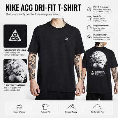  Nike ACG DRI-FIT 落肩休閒舒適快乾T卹 男款 黑色