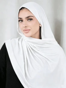1 pieza Pañuelo de cabeza de mujer de unicolor de modal suave con ribete de volantes, adecuado para ropa de estilo árabe y uso diario - Blanco - Ver 3