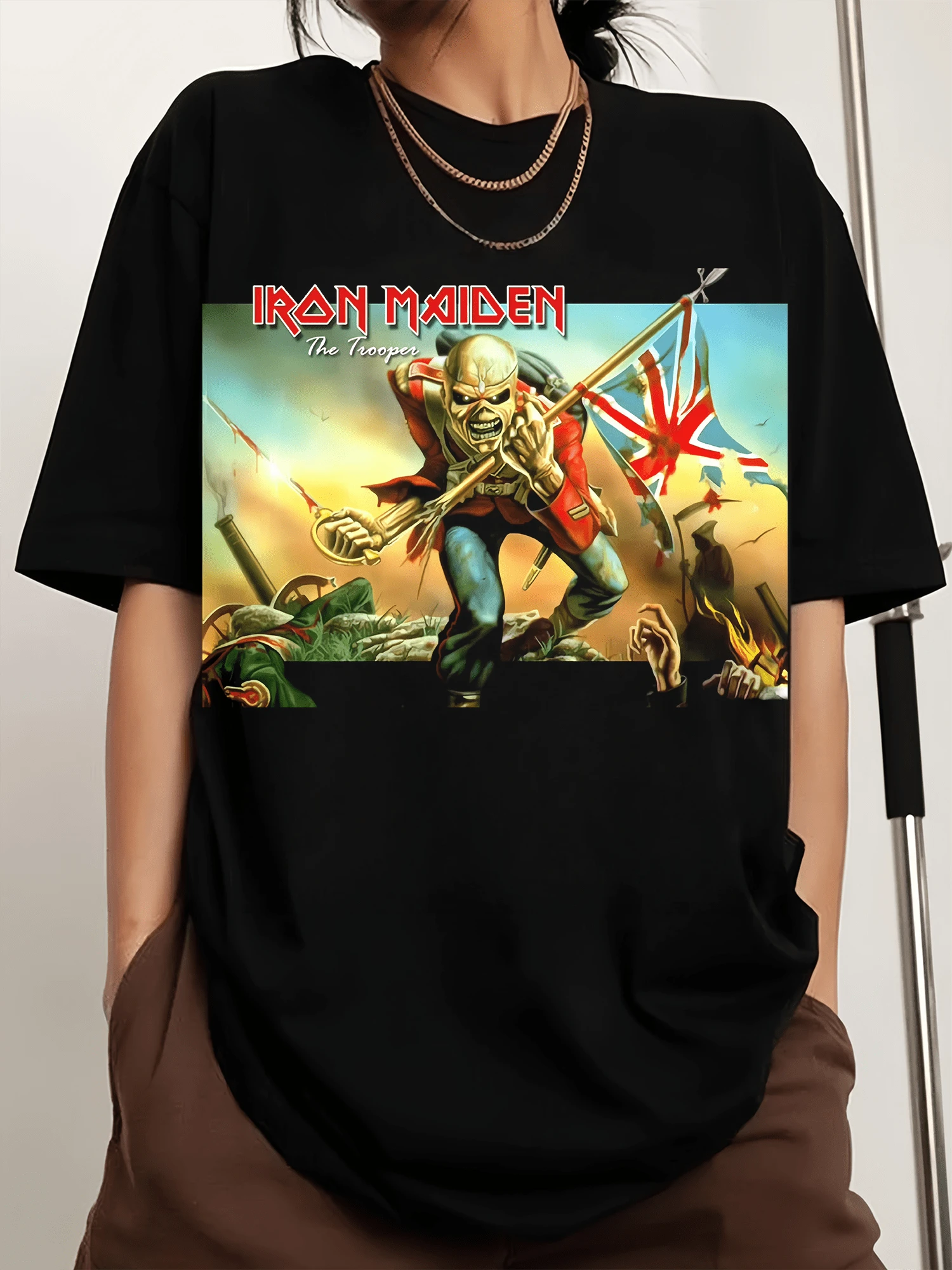IRONSS MAIDENSS Trooper Band T-Shirt Crew Neck Printed Men's Fashion Short Sleeve Sports T-Shirt - Black - View 1