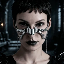1pc Cyberpunk Metal Face Mask, Unique Design Asymmetrical Fluid Face Decor,Party - Silver - View 4
