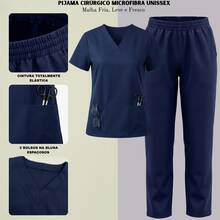 Unisex Scrub Set Surgical Uniform Pajamas Cool Mesh - Navy Blue - View 1