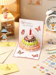 1Pc 3D Pop Up Birthday Greeting Card, Letter Gift Box Butterfly Floral Design With Envelope For Birthday Mother's Day Party Gift - Multicolor - View 3